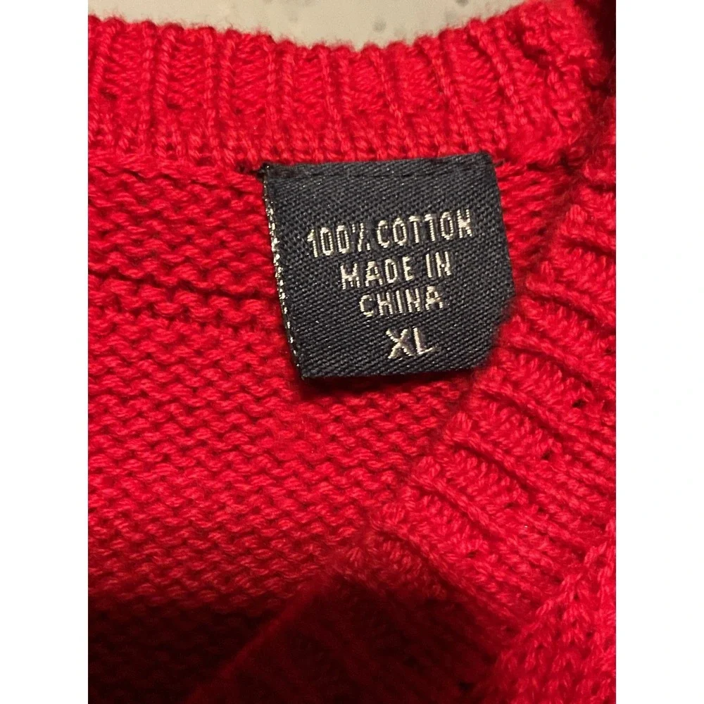 IZOD Mens XL Red Textured Grid 100% Cotton Crewneck Pullover Sweater Long Sleeve
